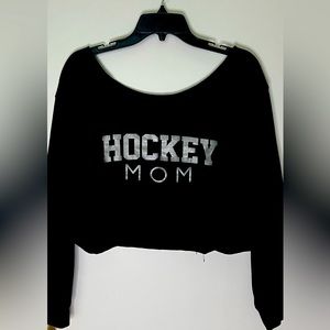 Hockey mom crop off-the shoulder sweatshirt
